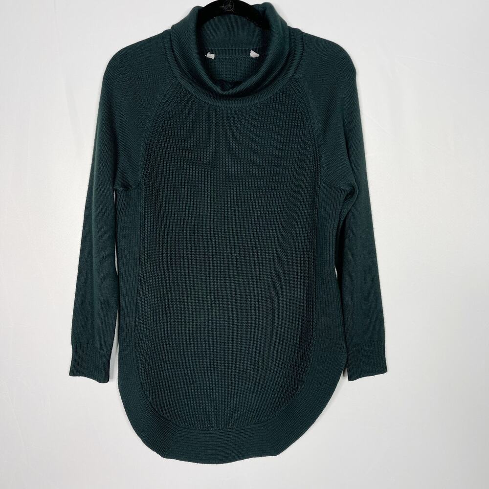 Athleta Small Emerald Green Ravine Funnel Neck Tunic Sweater Merino Wool Ribbed